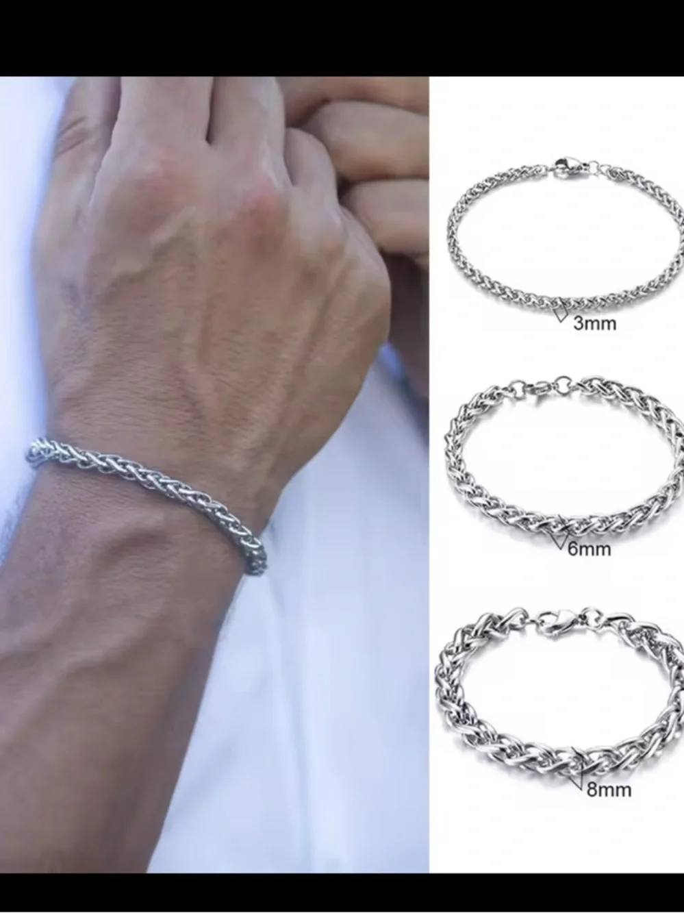 Men’s wheat chain stainless steel bracelet